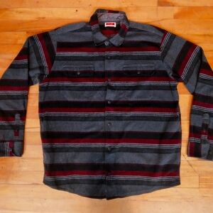 Wrangler Gray and Red Striped Button-Up Shirt